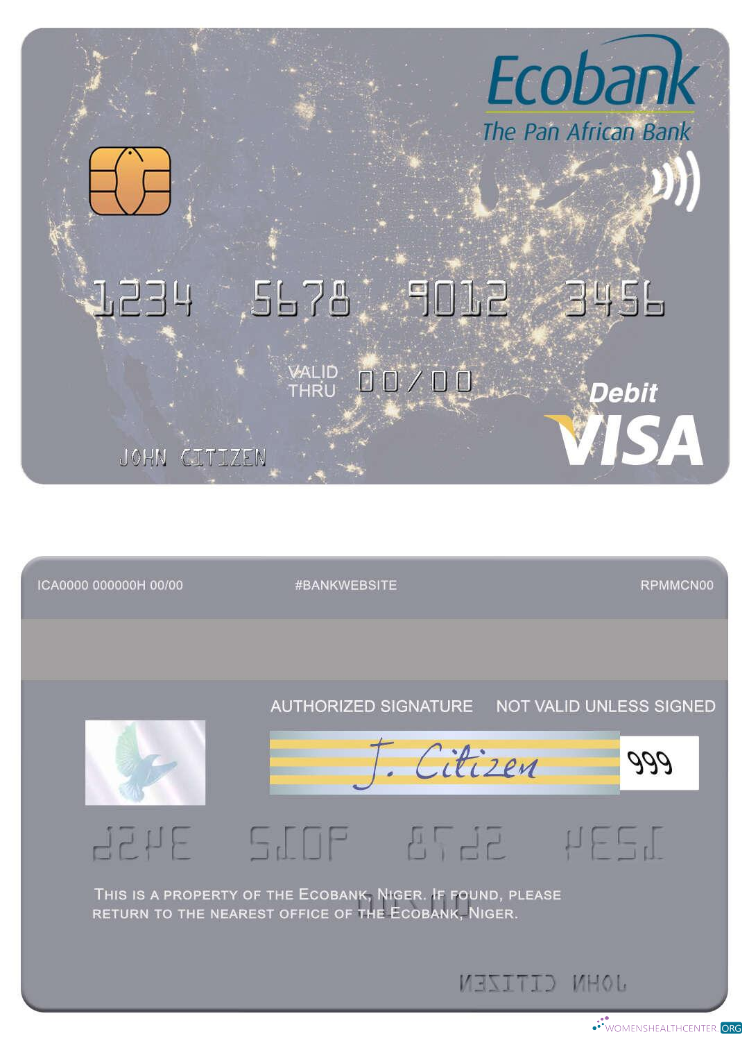 Download Niger Ecobank visa debit card Photoshop template